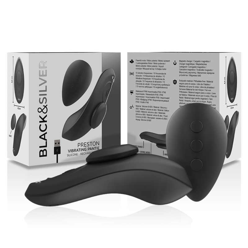 BLACK&SILVER - PRESTON RECHARGEABLE SILICONE VIBRATOR PANTIE BLACK - Afbeelding 6