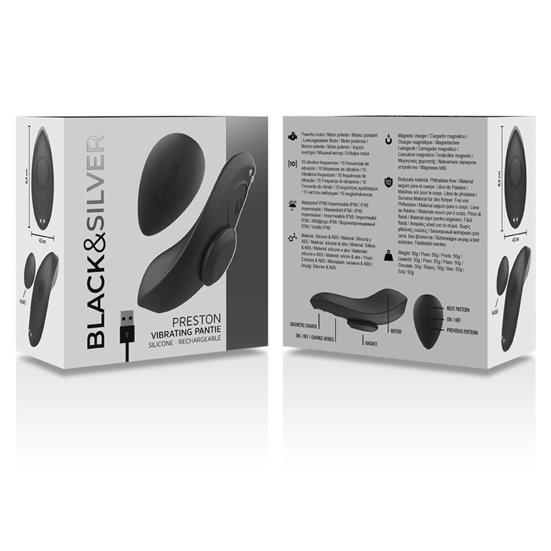 BLACK&SILVER - PRESTON RECHARGEABLE SILICONE VIBRATOR PANTIE BLACK - Afbeelding 7