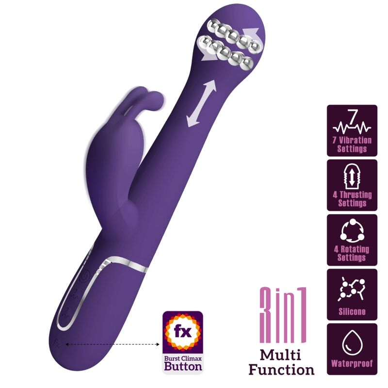 PRETTY LOVE - DEJON RABBIT VIBRATOR 3 IN 1 MULTIFUNCTION PURPLE - Afbeelding 8