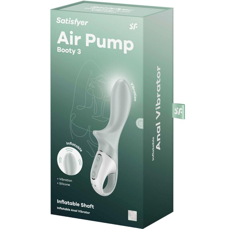 SATISFYER - AIR PUMP BOOTY 3 INFLATABLE ANAL VIBRATOR GREYGREEN - Afbeelding 6