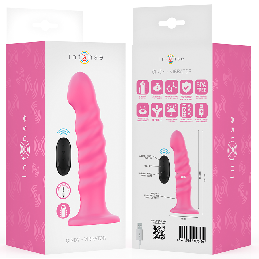 INTENSE - CINDY VIBRATOR SIZE L SPIRAL DESIGN 10 VIBRATIONS PINK REMOTE CONTROL - Afbeelding 8
