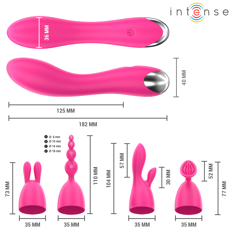 INTENSE - CHER VIBRATOR WITH 20 PATTERNS AND INTERCHANGEABLE HEADS - Afbeelding 3