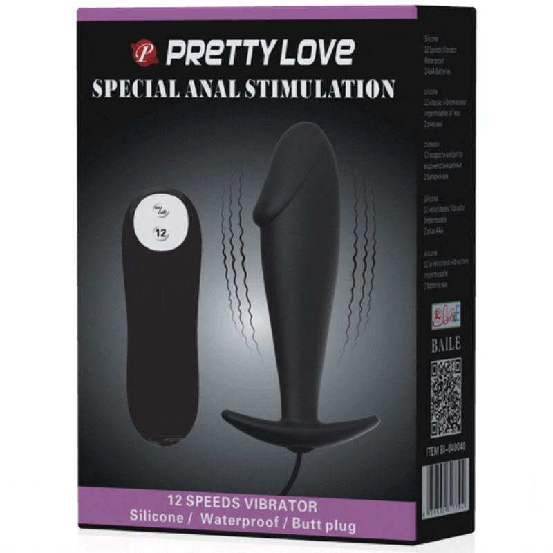 PRETTY LOVE - SILICONE ANAL PLUG PENIS FORM AND 12 VIBRATION MODES BLACK - Afbeelding 7