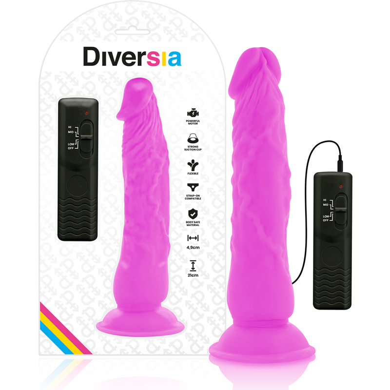 DIVERSIA - FLEXIBLE VIBRATING DILDO PURPLE 21 CM -O- 4.9 CM - Afbeelding 2