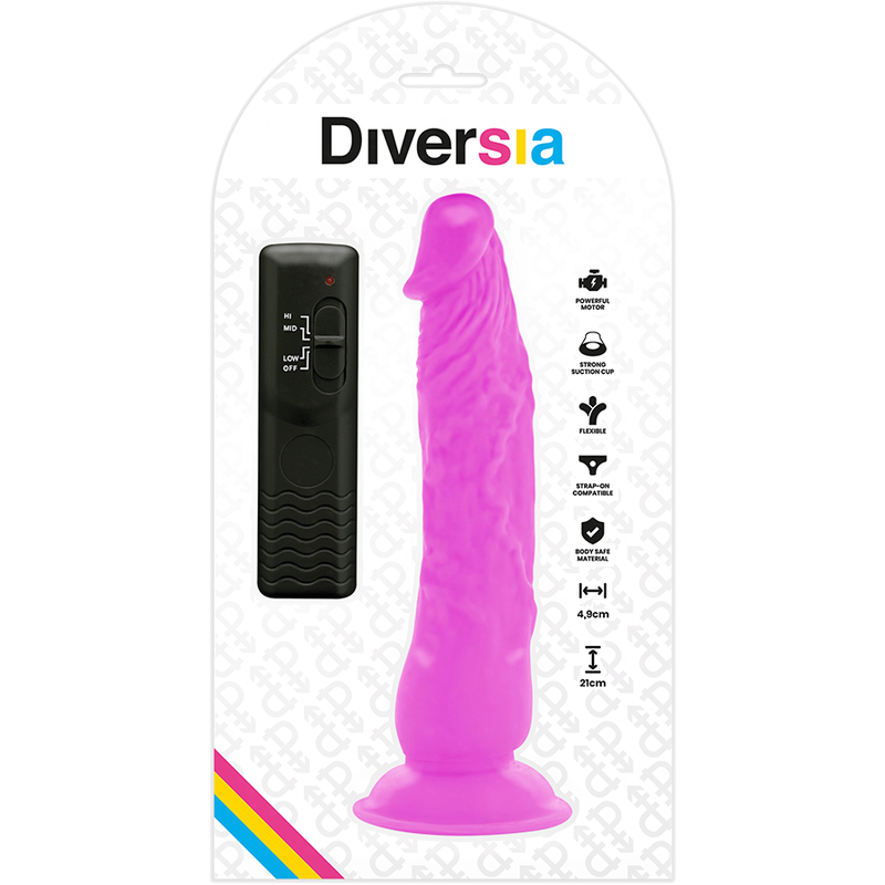 DIVERSIA - FLEXIBLE VIBRATING DILDO PURPLE 21 CM -O- 4.9 CM - Afbeelding 7