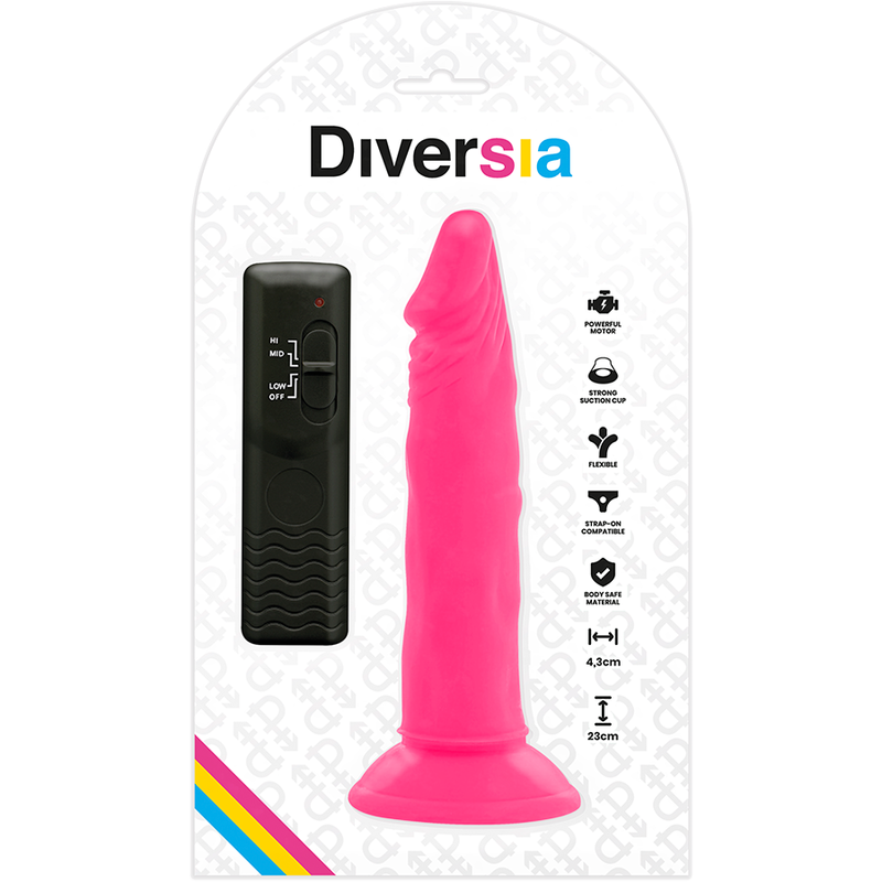 DIVERSIA - FLEXIBLE VIBRATING DILDO PINK 23 CM -O- 4.3 CM - Afbeelding 3