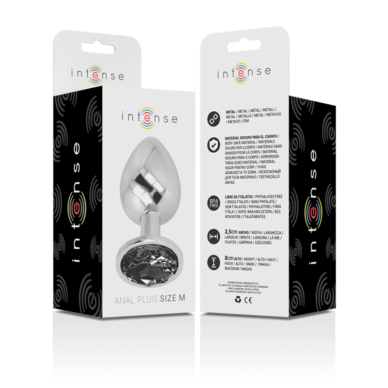 INTENSE - ALUMINUM METAL ANAL PLUG WITH BLACK GLASS SIZE M - Afbeelding 5