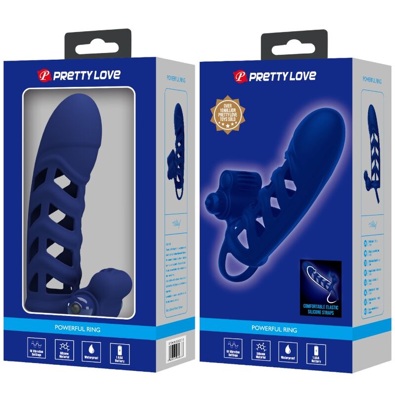 PRETTY LOVE - ALTAF VIBRATOR RING WITH SILICONE SHEATH BLUE - Afbeelding 7