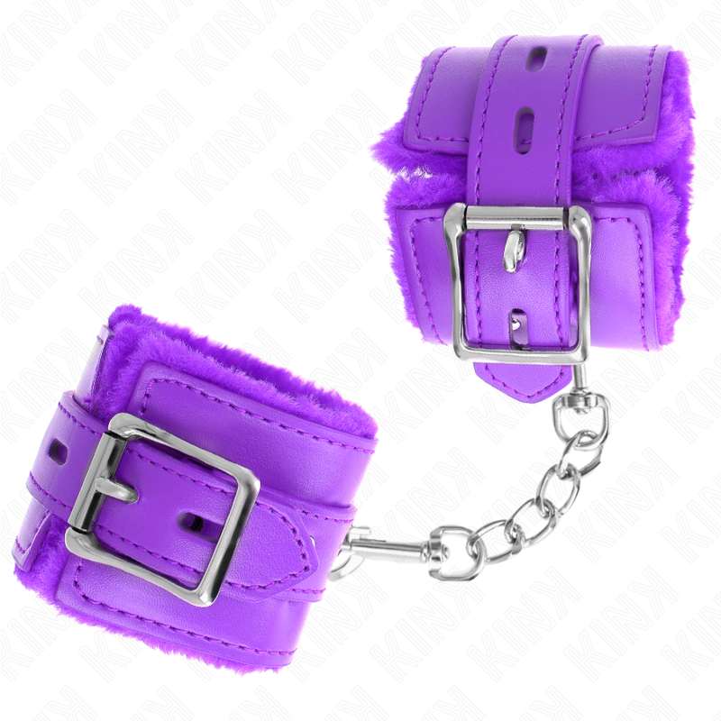 KINK - FUR LINED WRIST RESTRAINTS WITH SQUARE HOLES PURPLE AND PURPLE BELT ADJUSTABLE 17-29 CM X 6 CM - Afbeelding 3
