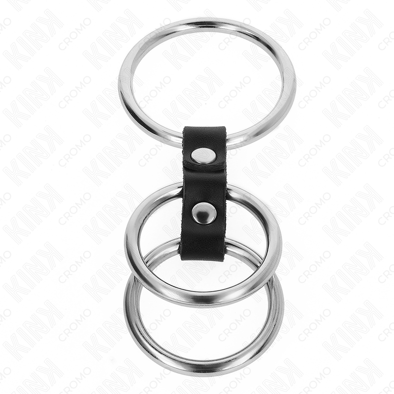 KINK - TRIPLE METAL PENIS RING 3.7 CM TO 5 CM CONNECTED WITH LEATHER - Afbeelding 3