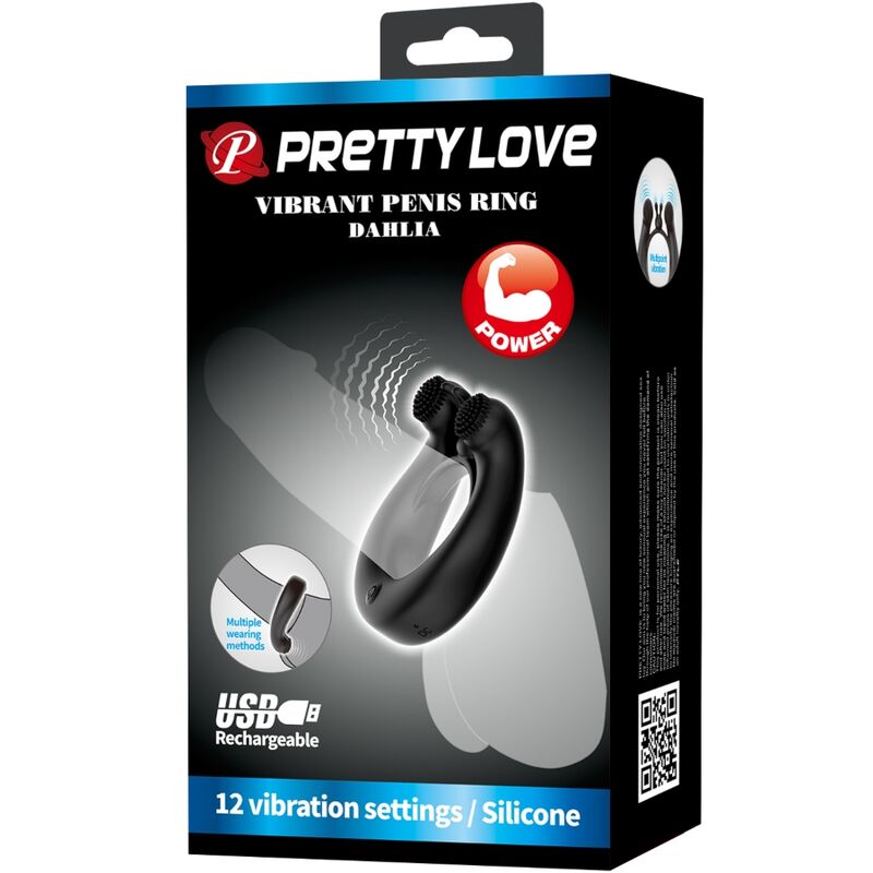 PRETTY LOVE - DAHLIA VIBRATING RING + CLITORIS STIMULATOR 12 VIBRATIONS BLACK - Afbeelding 9