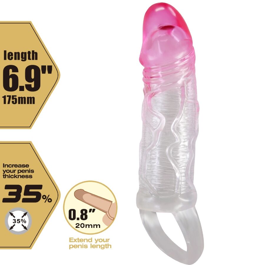 PRETTY LOVE - ODES REALISTIC 2 CM ENLARGEMENT SHEATH FOR PENIS PINK - Afbeelding 4