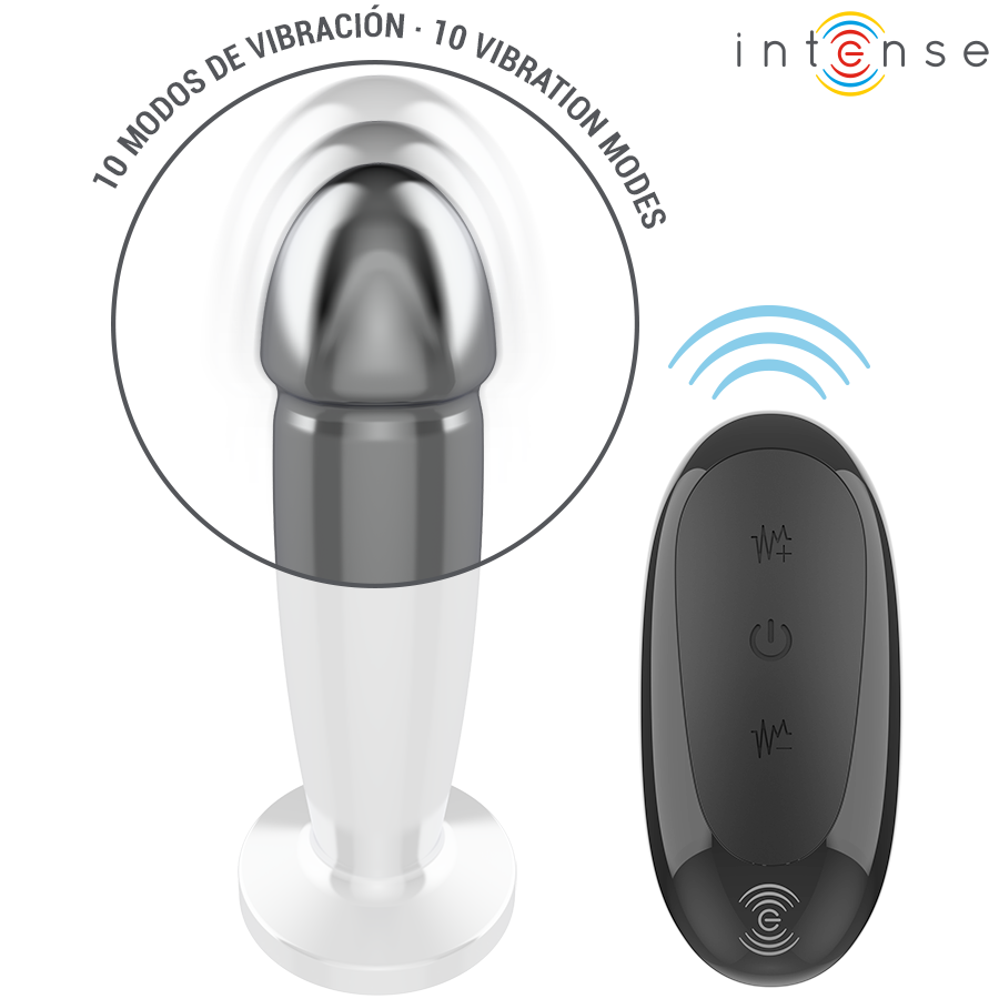 INTENSE - ANAL PLUG 10 VIBRATIONS METAL DILDO WITH REMOTE CONTROL M - Afbeelding 3
