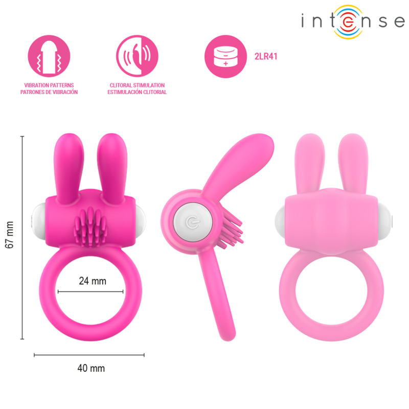 INTENSE - HOPPS VIBRATING PENIS RING WITH CLITORAL STIMULATION PINK - Afbeelding 4