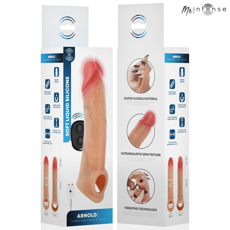 MR INTENSE - ARNOLD L VIBRATOR SILICONE PENIS SLEEVE WITH REMOTE CONTROL 16 CM -Ø- 4.5 CM - Afbeelding 3