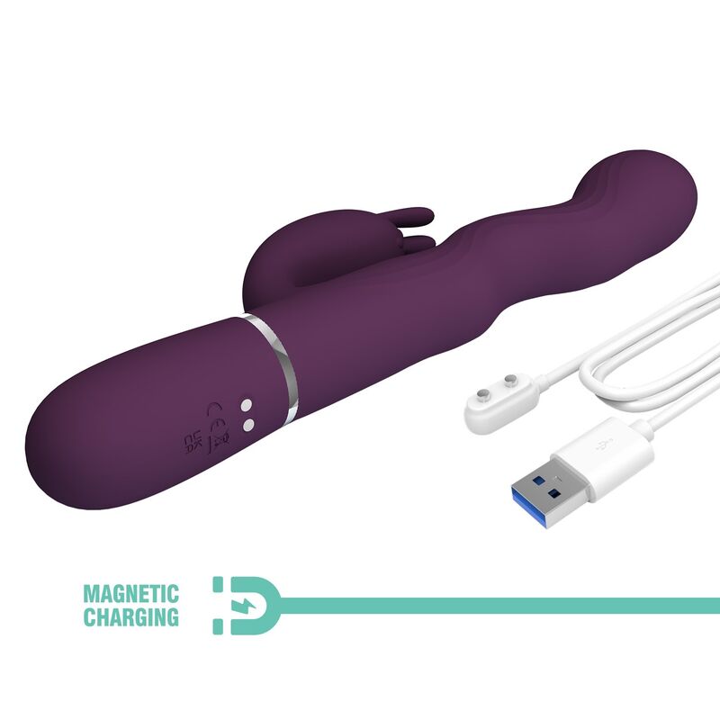 PRETTY LOVE - LOURSEN RABBIT VIBRATOR WITH THRUSTING MOTION AND 7 VIBRATIONS USB RECHARGEABLE PURPLE - Afbeelding 8