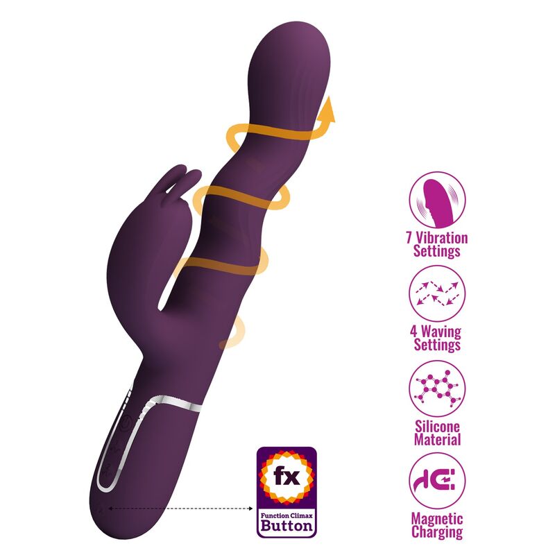 PRETTY LOVE - LOURSEN RABBIT VIBRATOR WITH THRUSTING MOTION AND 7 VIBRATIONS USB RECHARGEABLE PURPLE - Afbeelding 5