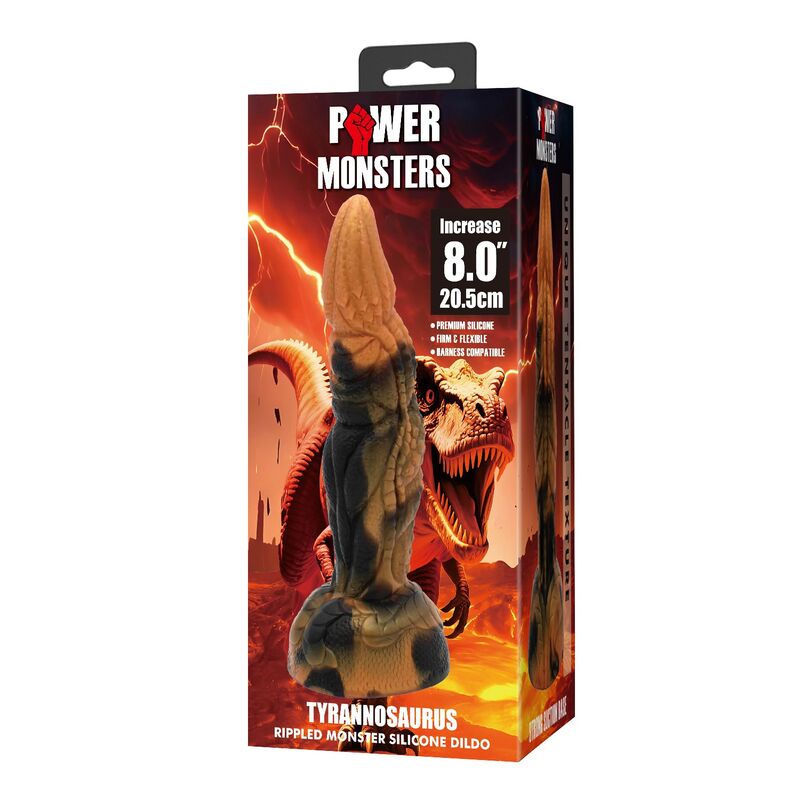 POWER MONSTERS - TYRANNOSAURUS BICOLOR FANTASY SILICONE DILDO 20.5 CM Ø 5 CM - Afbeelding 6