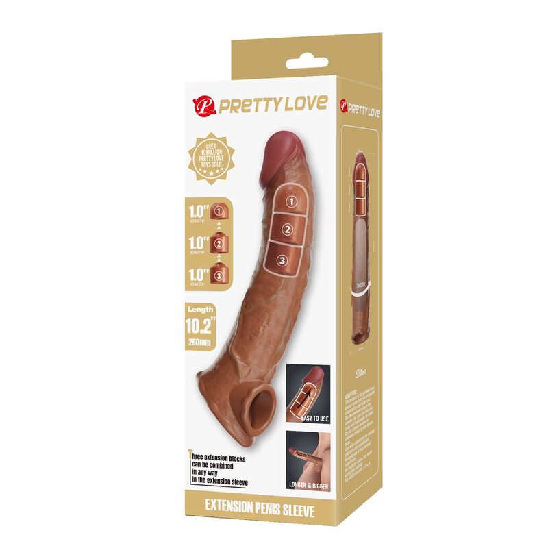 PRETTY LOVE - ADJUSTABLE PENIS EXTENSION SLEEVE 26 CM Ø 4 CM BROWN - Afbeelding 4