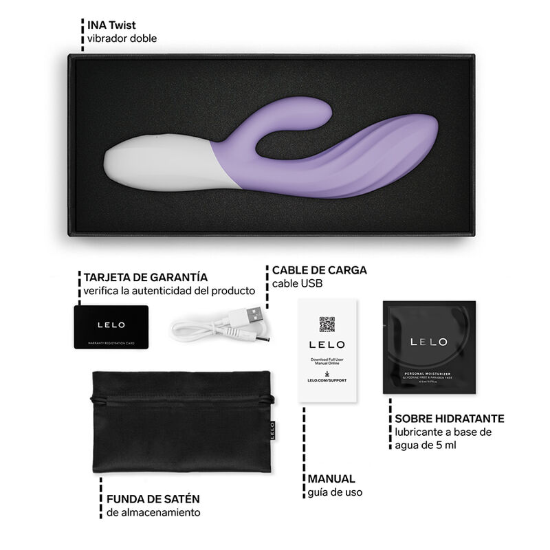 LELO - INA TWIST DOUBLE VIBRATOR RABBIT FOR G-SPOT AND CLITORIS LAVENDER - Afbeelding 7