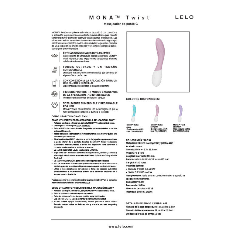 LELO - MONA TWIST RECHARGEABLE APP-CONTROLLED G-SPOT VIBRATOR LAVENDER - Afbeelding 7