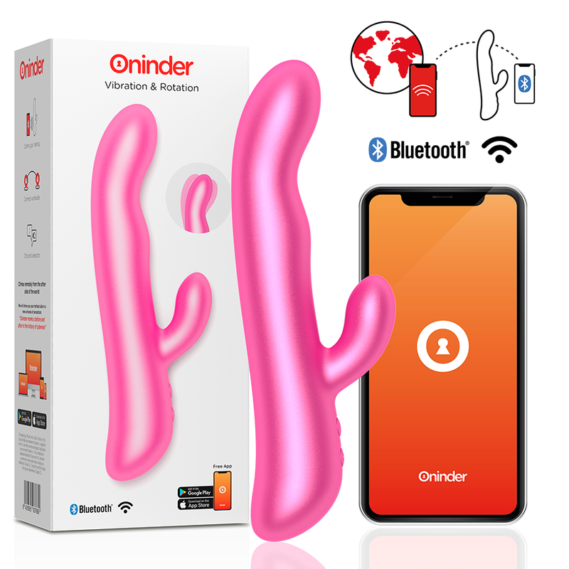 Clitoris & g-spot vibrator – ONINDER OSLO VIBRATION ROTATION PINK - FREE APP – oplaadbaar, waterdicht