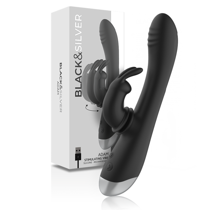Clitoris & g-spot vibrator – BLACKSILVER - DJ. ADAM RECHARGEABLE SILICONE RABBIT – oplaadbaar, waterdicht