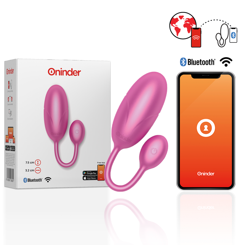 Afstandsbediening vibrator – ONINDER TOKYO VIBRATING EGG PINK 7.5 X 3.2 CM FREE APP – 3.2 cm, oplaadbaar