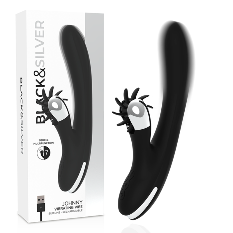 Clitoris & g-spot vibrator – BLACKSILVER BUNNY JOHNNY VIBRATING VIBE – 24.0 cm, oplaadbaar