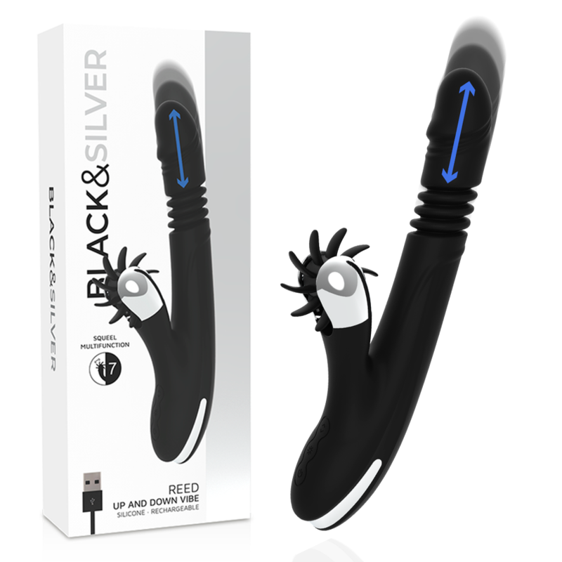 Clitoris & g-spot vibrator – BLACKSILVER - BUNNY REED UP DOWN VIBE – 24.0 cm, oplaadbaar