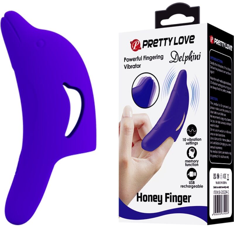 Clitoris vibrator – PRETTY LOVE DELPHINI POWERFUL DARK BLUE FINGER STIMULATOR – oplaadbaar, siliconen
