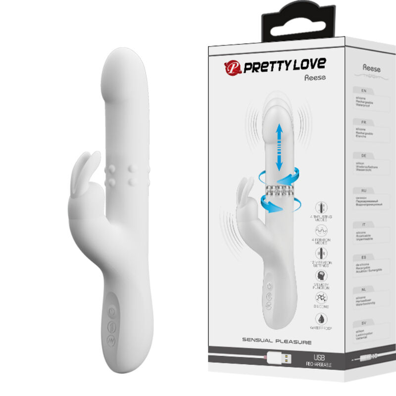 Clitoris & g-spot vibrator – PRETTY LOVE REESE VIBRATOR WITH SILVER ROTATION – oplaadbaar, siliconen