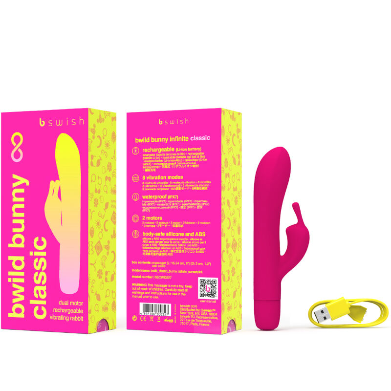 Clitoris & g-spot vibrator – B SWISH BWILD BUNNY INFINITE CLASSIC RECHARGEABLE VIBRATOR PINK SILICONE – oplaadbaar, waterdicht - Afbeelding 3