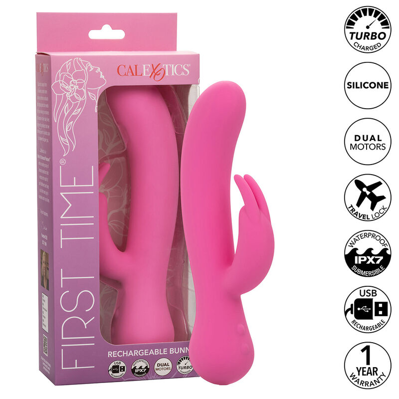 Clitoris & g-spot vibrator – CALEXOTICS FIRST TIME VIBRATOR RABBIT RECHARGEABLE PINK – 21 cm, oplaadbaar – 21 cm, oplaadbaar