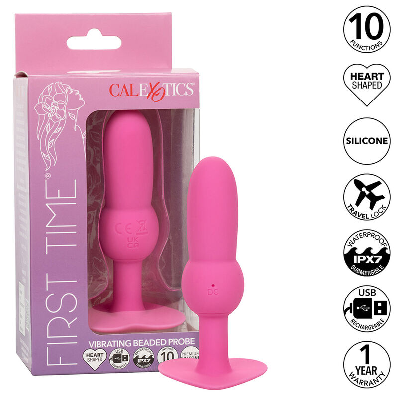 Anale vibrator – Calexotics - First Time Anal Plug Beaded Probe 10 Vibrations Roze – oplaadbaar, waterdicht