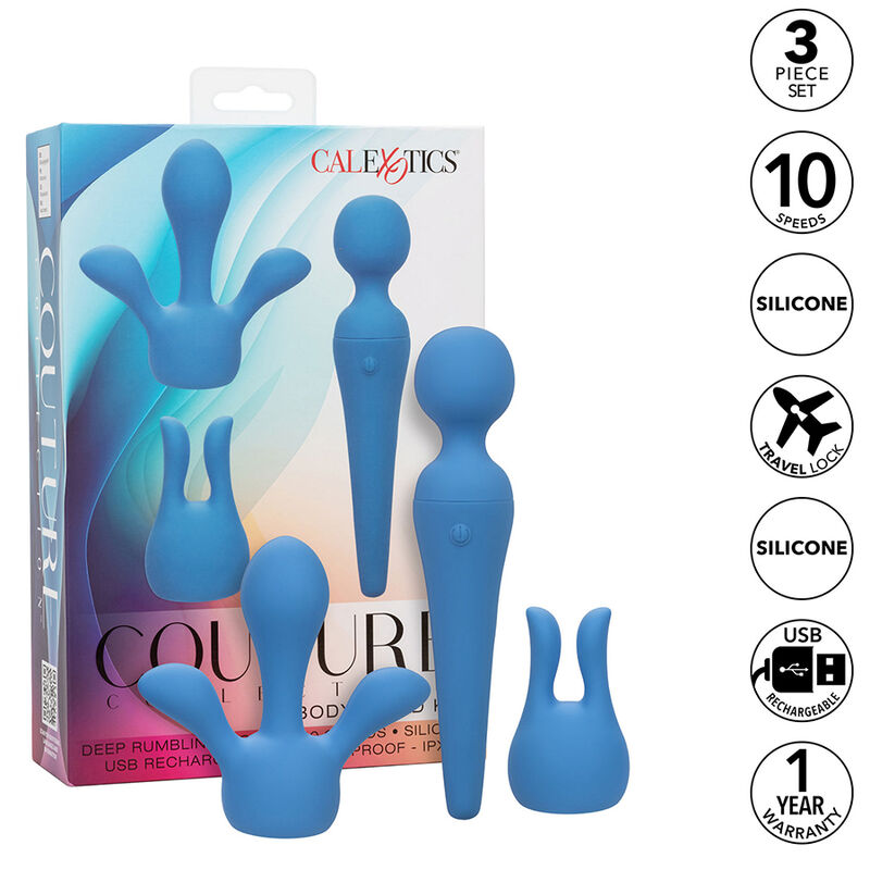 Wand vibrator – CALEXOTICS COUTURE KIT VIBRATOR WAND 10 VIBRATIONS BLUE – oplaadbaar, waterdicht