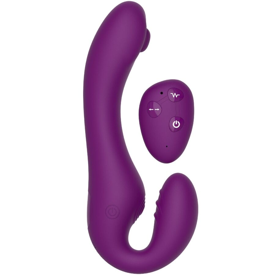 Clitoris & g-spot vibrator – XOCOON 2 IN 1 STRAPLESS STRAP - ON VIBRATOR WITH REMOTE CONTROL PURPLE – 19.5 cm, oplaadbaar