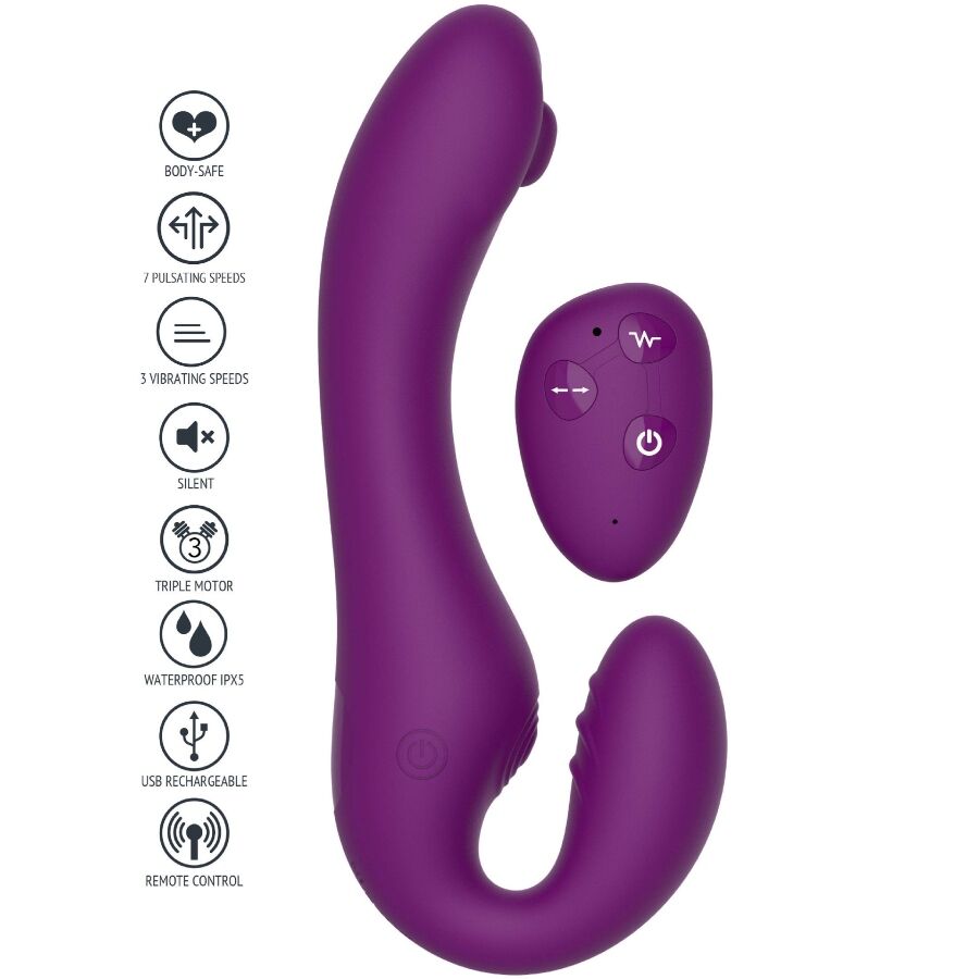 Clitoris & g-spot vibrator – XOCOON 2 IN 1 STRAPLESS STRAP - ON VIBRATOR WITH REMOTE CONTROL PURPLE – 19.5 cm, oplaadbaar - Afbeelding 2