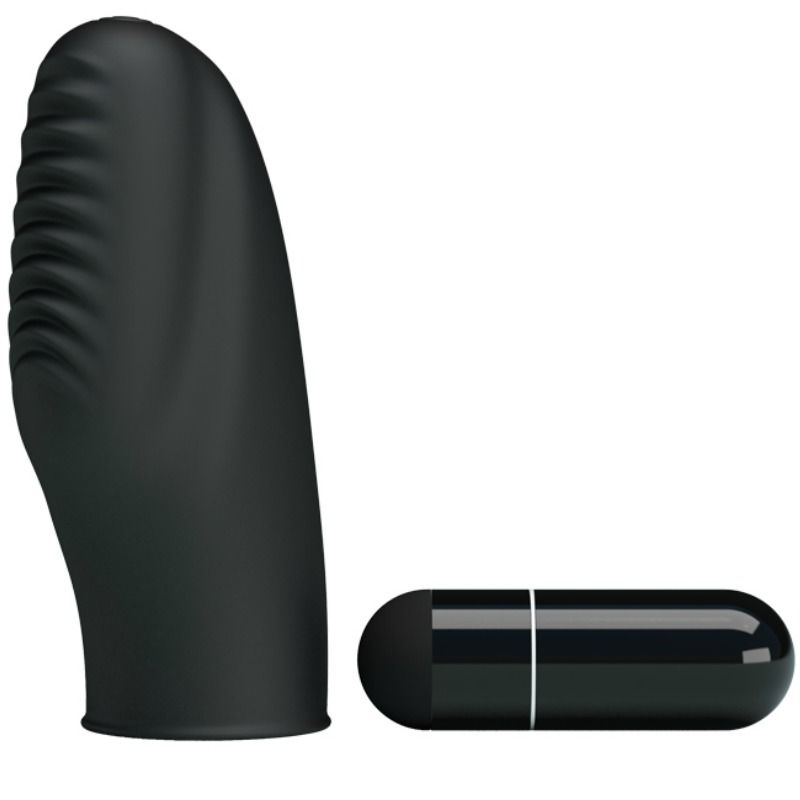Mini vibrator – PRETTY LOVE - FLIRTATION STANFORD BLACK VIBRATION THIMBLE – batterijen, siliconen