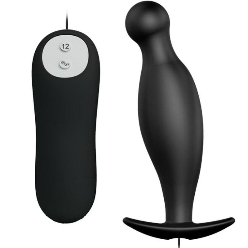 Anale vibrator – PRETTY LOVE SILICONE ANAL PLUG 12 VIBRATION MODES BLACK – batterijen, siliconen